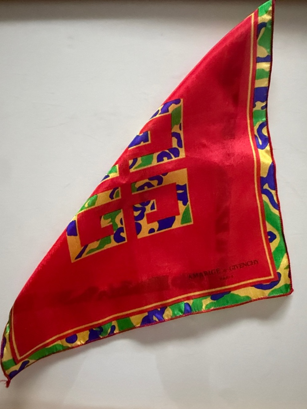 Vintage Givenchy Amarige Silk Scarf Pocket Square 4G Logo - Picture 8 of 8